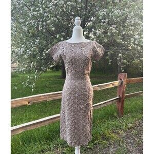 Vintage 1960s Dress Toni Todd Cut Out Floral Embroidered Cream Size 28w 60s 70s